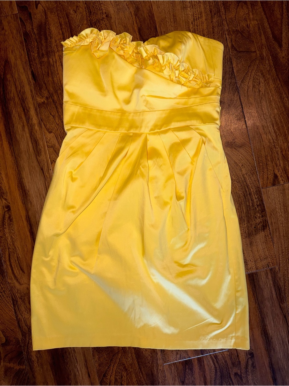 Strapless Yellow Mini Cocktail Dress with Rose Details